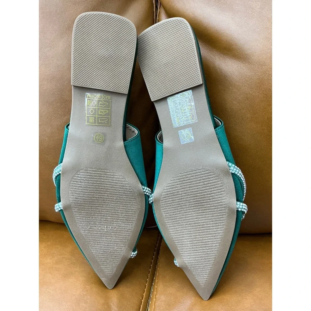 Journee Collection Rebbel Slingback Flats Womens‎ 5.5 Green Excellent Rhinestone